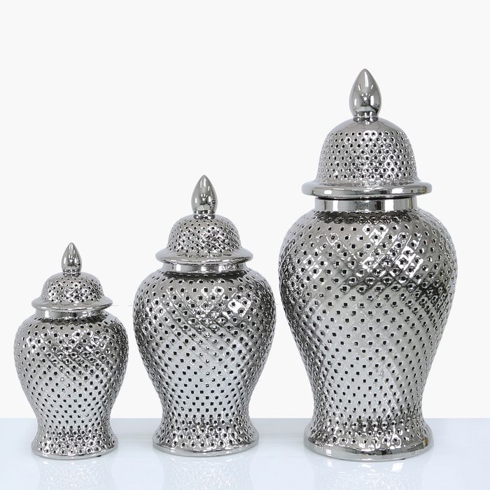 46cm Silver Ceramic Ginger Jar
