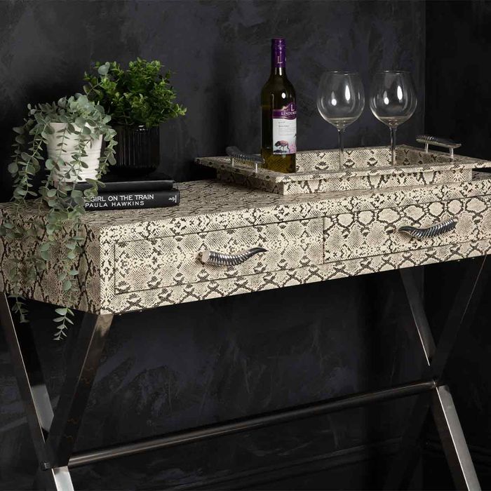 Faux Snake Leather 2 Drawer Console Table
