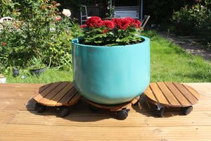 08031 - Movable Plant Pot Acacia Wood Natural Colour