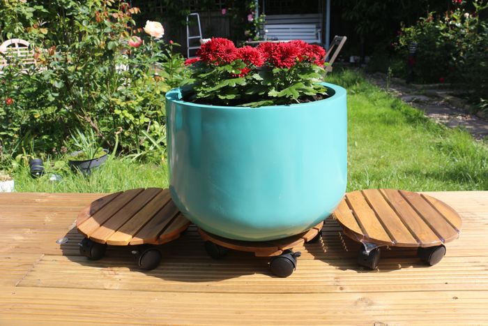 08031 - Movable Plant Pot Acacia Wood Natural Colour