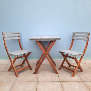 44792 - Bistro Set Acacia Wood 2 Tones Colour Grey - Natural Colour