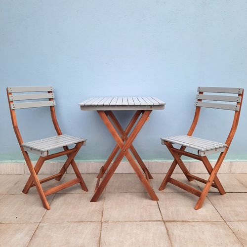 44792 - Bistro Set Acacia Wood 2 Tones Colour Grey - Natural Colour