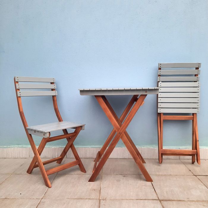 44792 - Bistro Set Acacia Wood 2 Tones Colour Grey - Natural Colour