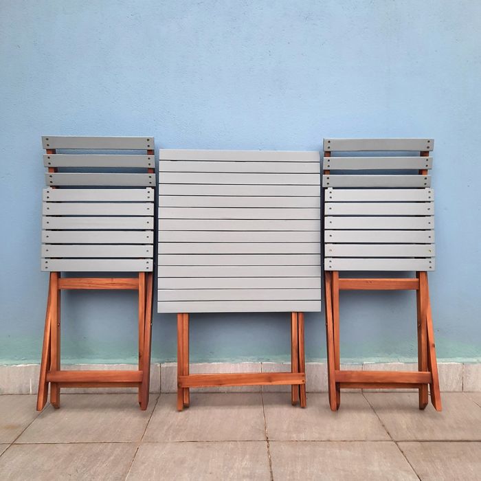 44792 - Bistro Set Acacia Wood 2 Tones Colour Grey - Natural Colour