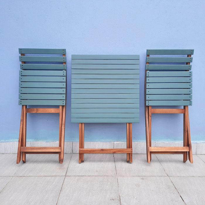 44793 - Bistro Set Acacia Wood 2 Tones Colour Green - Natural Colour