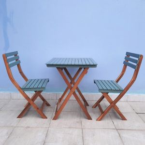 44793 - Bistro Set Acacia Wood 2 Tones Colour Green - Natural Colour