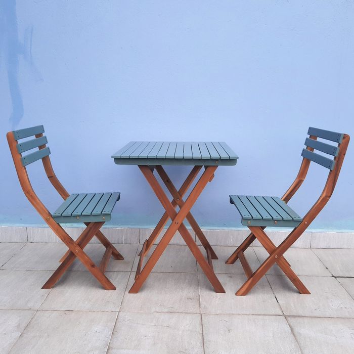 44793 - Bistro Set Acacia Wood 2 Tones Colour Green - Natural Colour