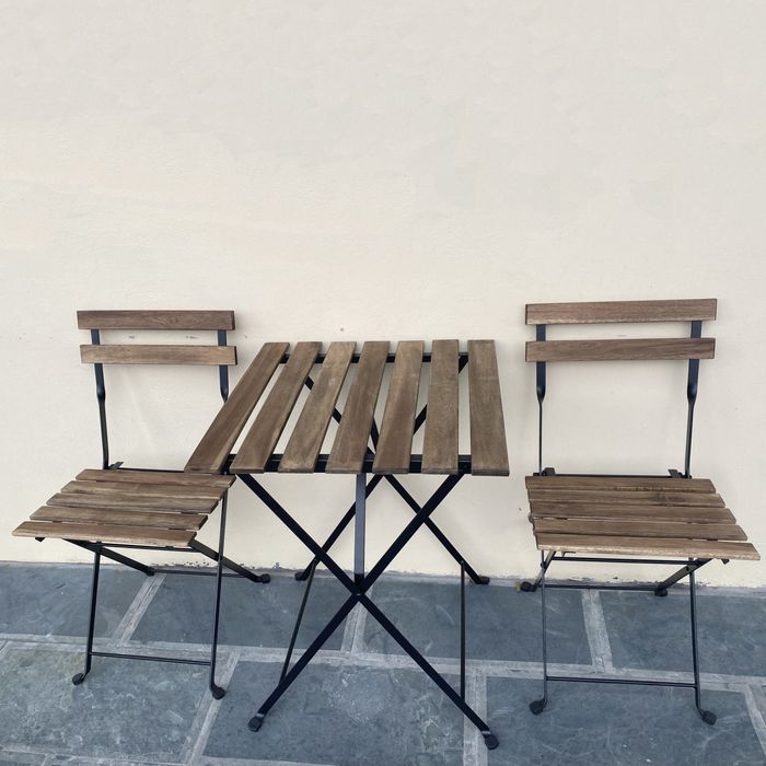 44801 - Bistro Set Metal Frame with Acacia Wood Natural Colour