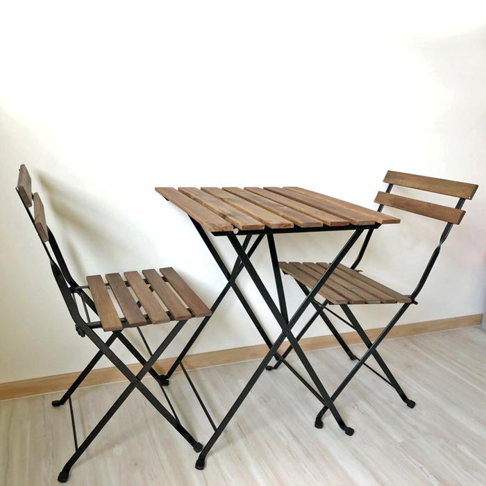 44801 - Bistro Set Metal Frame with Acacia Wood Natural Colour