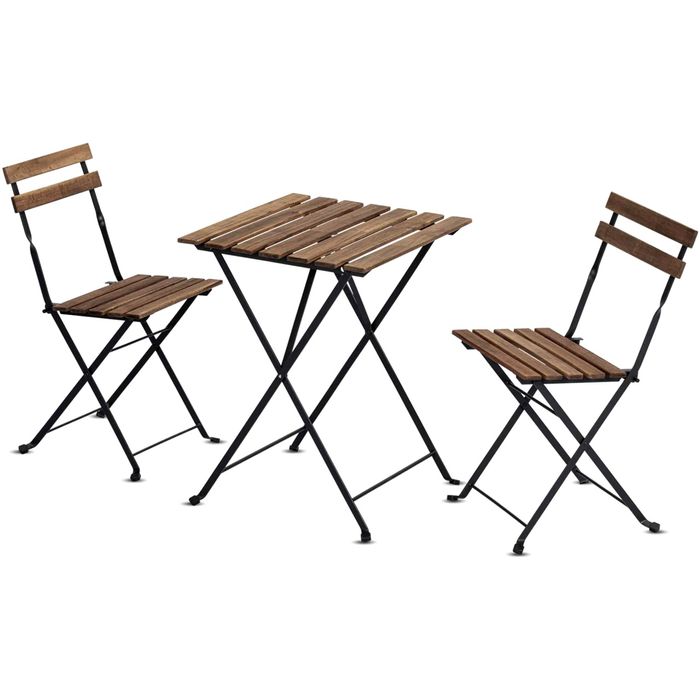 44801 - Bistro Set Metal Frame with Acacia Wood Natural Colour
