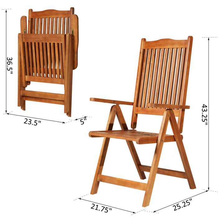 582011 - 5 Positions Foldable Chairs Acacia Wood Natural Colour