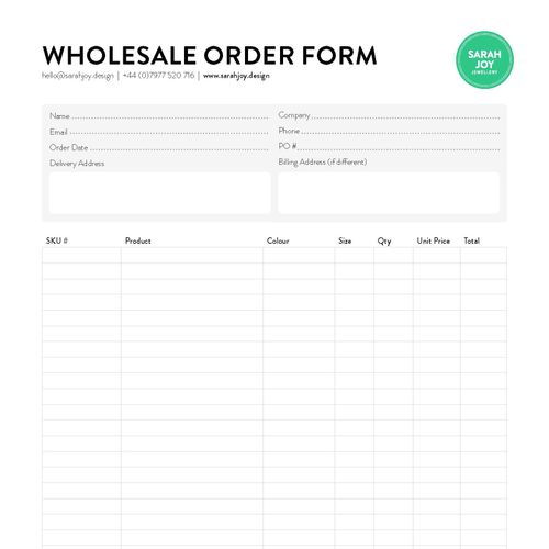 Wholesale Order Form