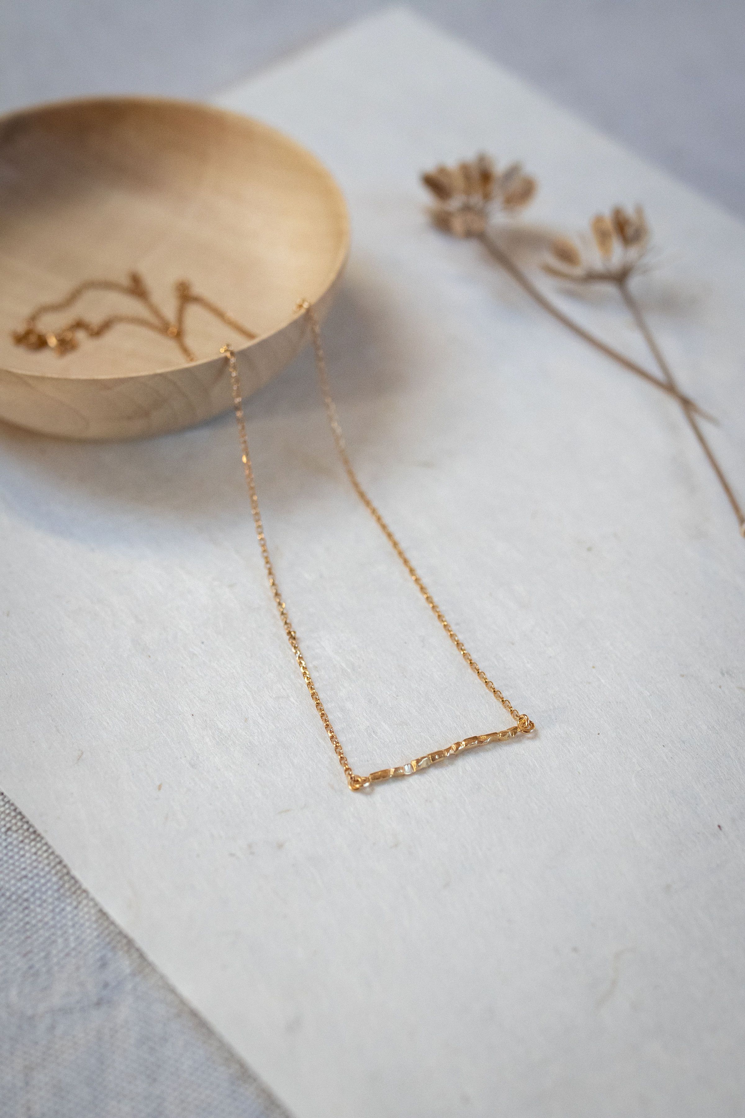 24ct gold plated recycled silver Nerth ~ Strength bar necklace