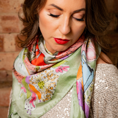 New Collection: Luxury silk scarves hand painted, sustainably printed and hand finished by Kathy Kyle Studio