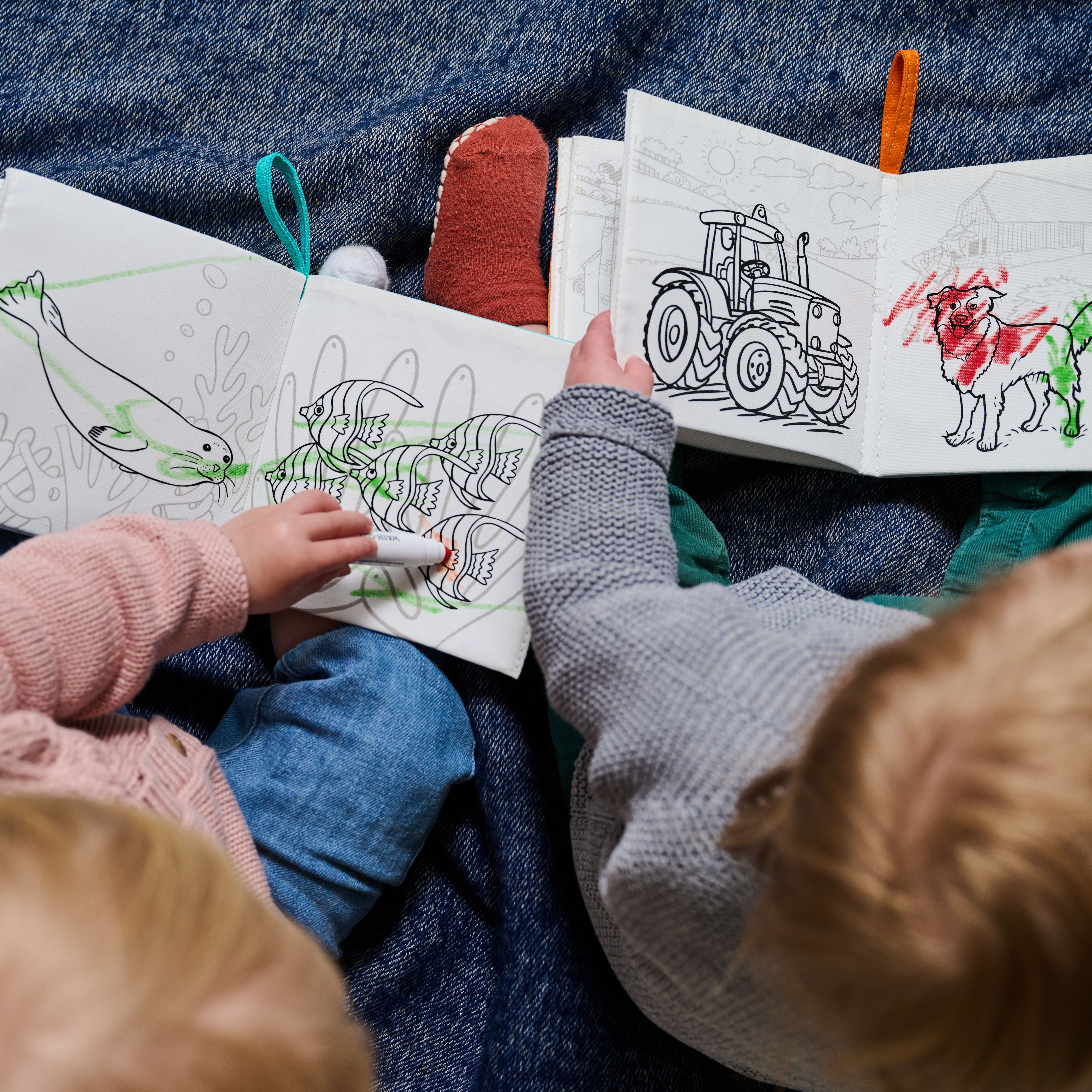 NEW reusable fabric colouring books for kids as young as 1 year.