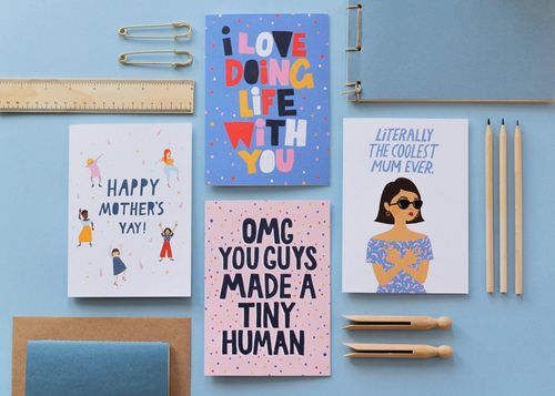 CHEEKY CREATIVE COUPLE THE CARDY CLUB MAKE COLOURFUL PAPER GOODS TO CELEBRATE STALKER LEVELS OF LOVE, AWKWARD TRUTH BOMBS, AND AWESOME TERRIBLE PUNS.