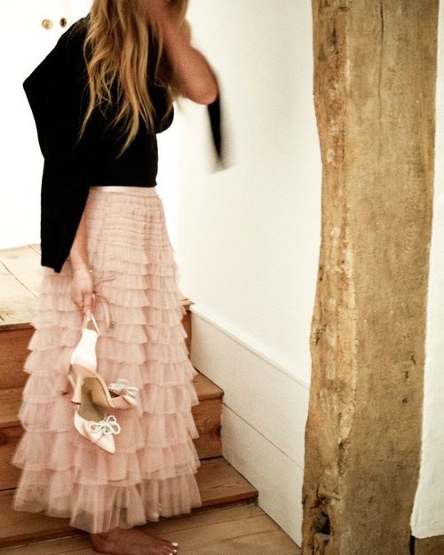 Maxi Tier Frill Skirt in Soft Pink