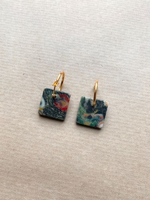 Square Marbled Fabreco Hoop Earrings