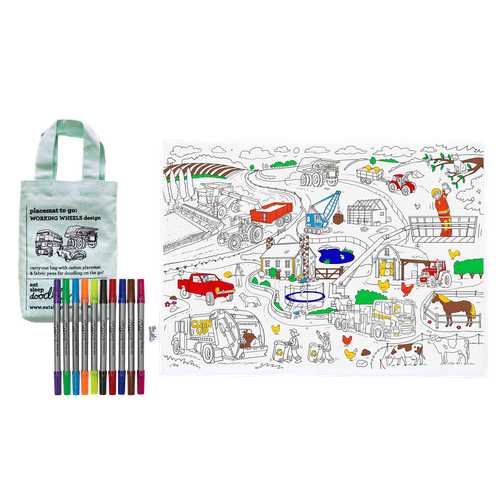 Colour-in Placemat to Go - Cars, Trucks & Tractors