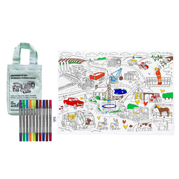 Colour-in Placemat to Go - Cars, Trucks & Tractors