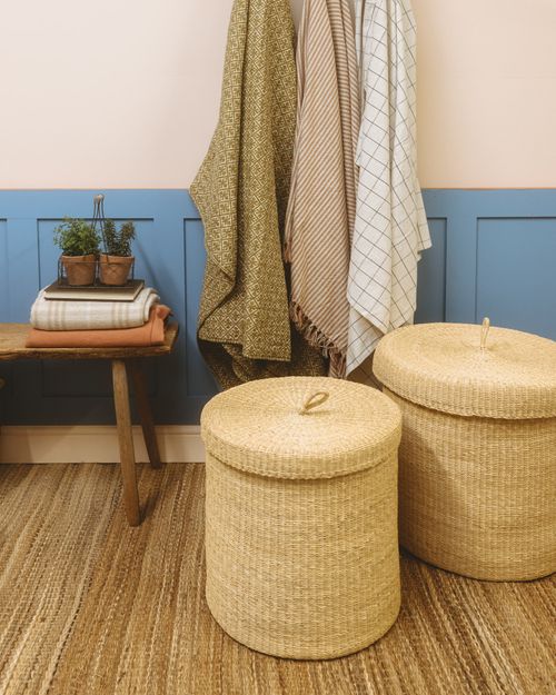 FALU: Lidded Laundry Basket | Log Basket | Storage Basket with Handles | Blanket Basket | Laundry Hamper