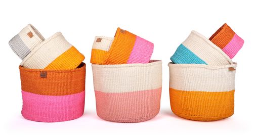 Colourful Handmade Colour Block Woven Basket | Planter | Toy Basket | Desk Tidy