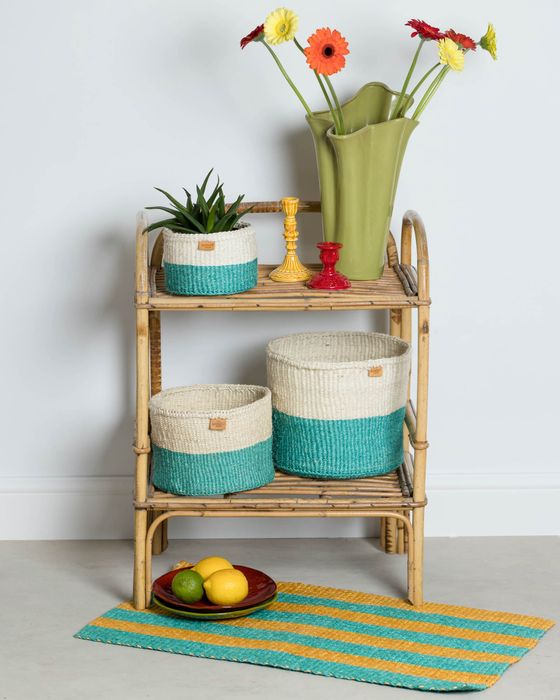 Colourful Handmade Colour Block Woven Basket | Planter | Toy Basket | Desk Tidy