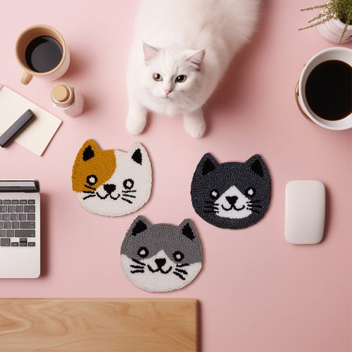 KOZI CRAFTS Punch Needle Cat Face Coasters