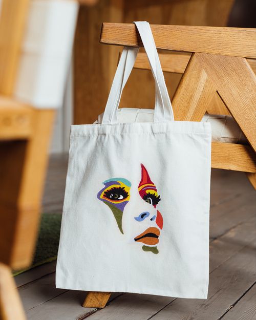Punch Needle Tote Bag-Woman Face