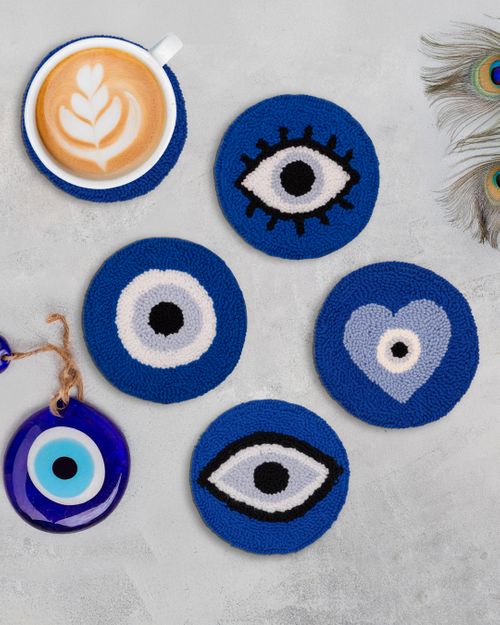 KOZI CRAFTS Punch Needle Coaster - Turkish Evil Eye