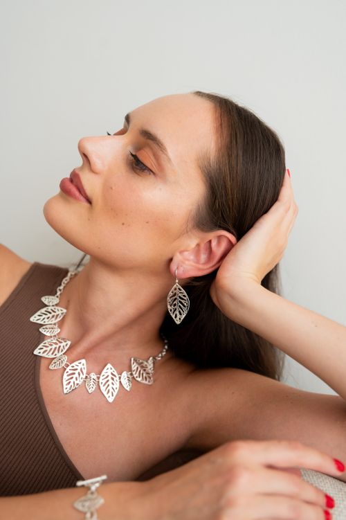 Sculptured Leaf Drop Earrings