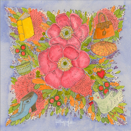 Blue Floral Dreams Silk Twill Scarf