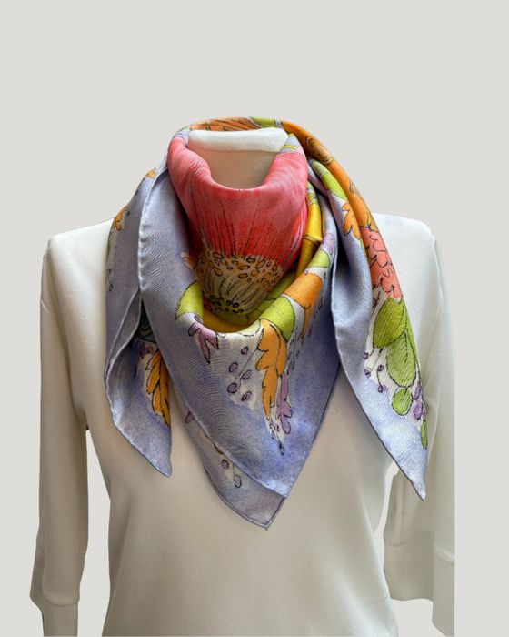 Blue Floral Dreams Silk Twill Scarf