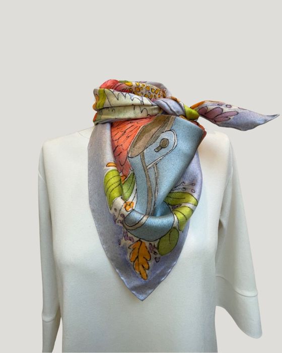 Blue Floral Dreams Silk Twill Scarf