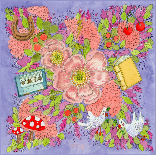 Lavender Floral Silk Twill Scarf