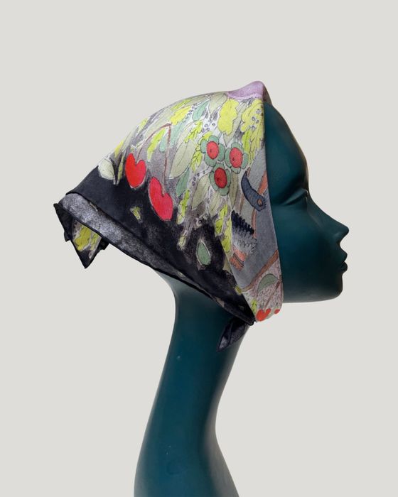 Black Floral Silk Twill Scarf
