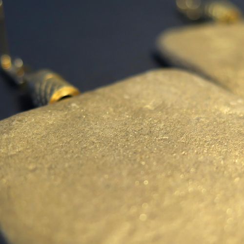 Gold stone slab earrings with brass pineapple bead | Moondust Collection