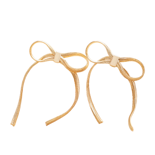 Bow Snake Chain Statement Stud Earrings in Gold