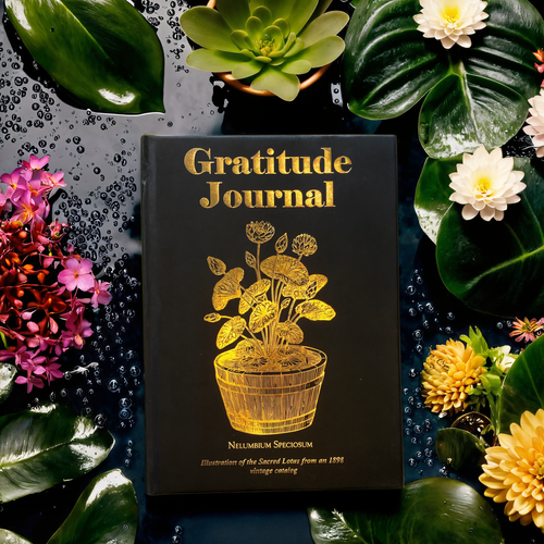 Sacred Lotus Gratitude Journal Black A5