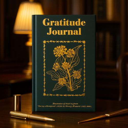 Small Gratitude Journal Vintage Flowers Bottle Green