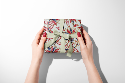 Handmade Red Blue leaves Wrapping paper