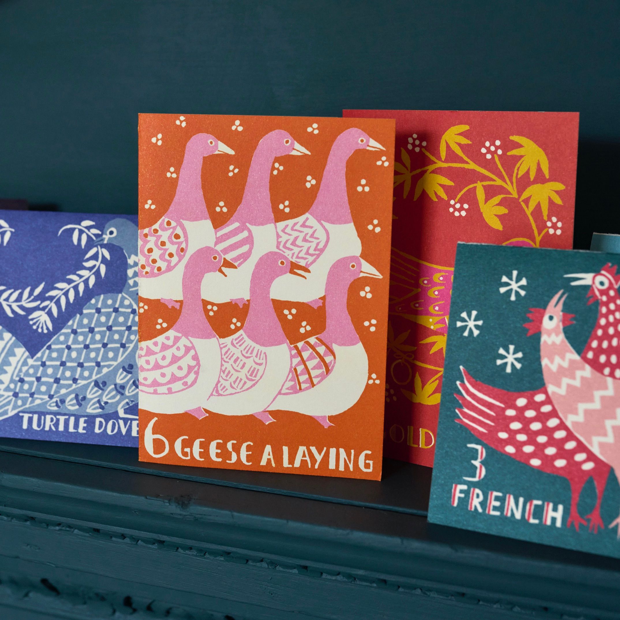 Five Gold Rings and Six Geese A-Laying Christmas cards