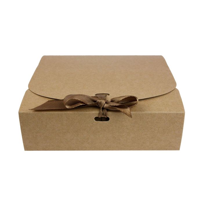 Brown Top-Flap Style Kraft Boxes with Ribbon Pack of 12 (Sizes Available)