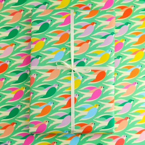 Birds in mint Wrapping Paper