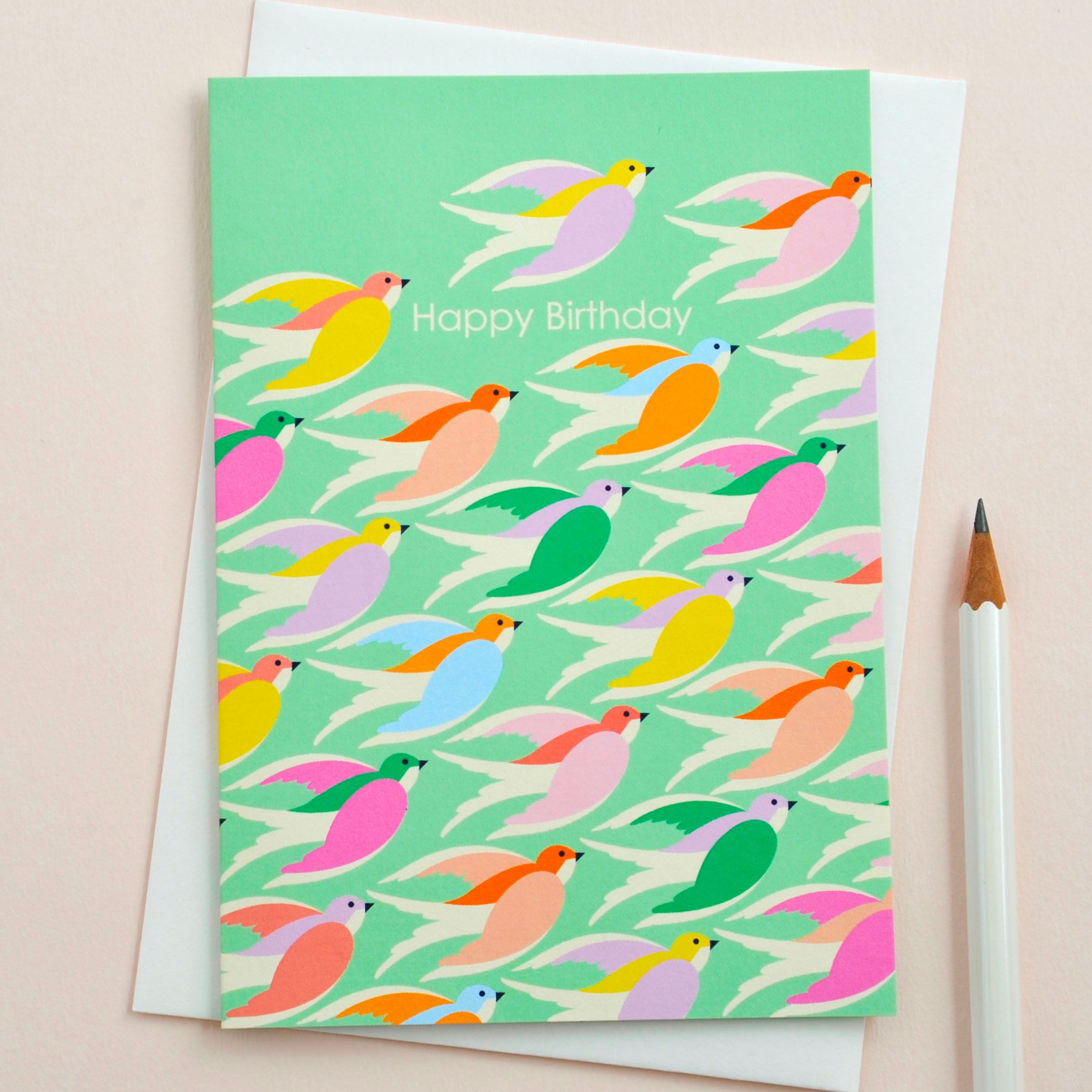 Birds Inflight Happy Birthday Greetings Card - Retail Revealed