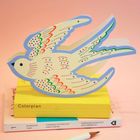 Whimsical Rocking Bird - Blue Die Cut Card