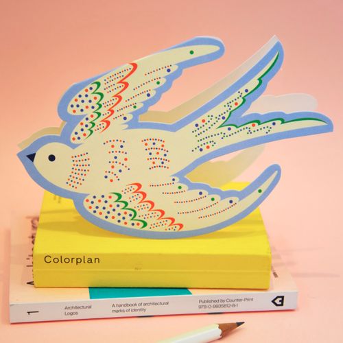 Whimsical Rocking Bird - Blue Die Cut Card