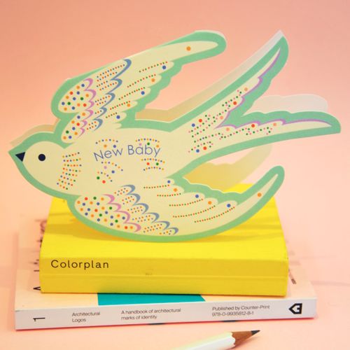 Whimsical Rocking Bird New Baby - Die Cut Card