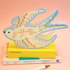 Whimsical Rocking Bird Happy Birthday - Blue Die Cut Card