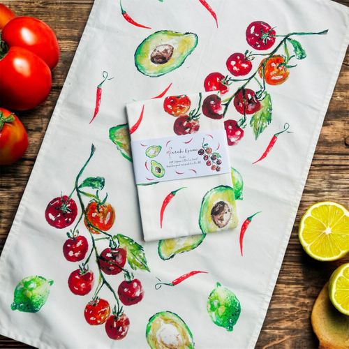 Guacamole 'Fiesta' Tea Towel printed and designed in the UK by Sarah Epsom